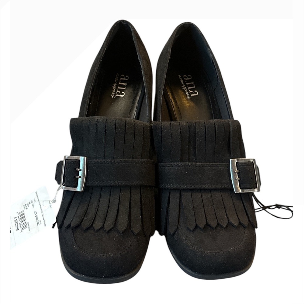 NWT, a.n.a Faxon Black Faux Suede Kiltie Loafer Shoes 8M